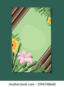 bamboo sticks flowers decoration banner