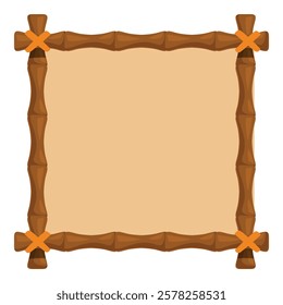 Bamboo sticks form a square frame tied with orange ribbon, creating an empty space perfect for adding text or images