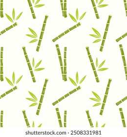 Bamboo sticks pattern with leaves on light yellow  background