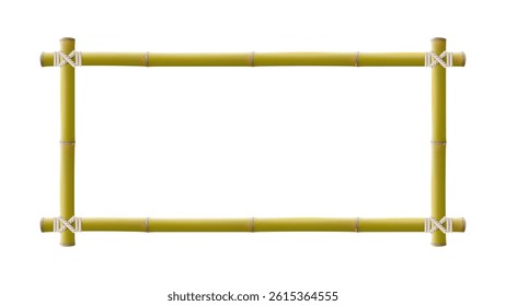 Bamboo sticks tied with rope into the frame. Wooden border frame. Vector floral background. Isolated on white background. 