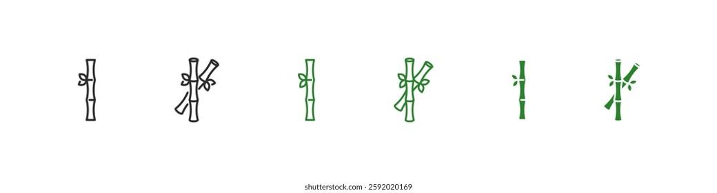 Bamboo Sticks Vector Outline and Flat Icon Set