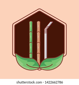 bamboo and straw in frame with leafs