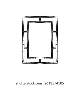 A bamboo style picture frame or mirror hand drawn in black line. Edge, border, decorative, African style. 