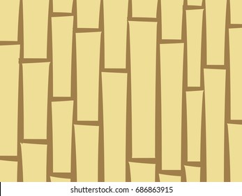 Bamboo stylized abstract background. Asian wooden fence or curtain, suitable for booklet decoration, vector pattern. Yellow and brown poles texture, vertically covering the space. 