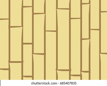 Bamboo stylized abstract background. Yellow and brown poles texture, vertically covering the space. Asian wooden fence or curtain, suitable for booklet decoration, vector pattern.