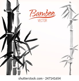 Bamboo sumi-e ink painted card design template white background