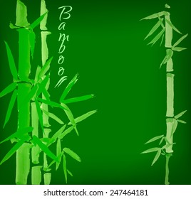 Bamboo sumi-e ink painted card design template green spring