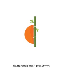 Bamboo and sun logo design vector in orange and green color