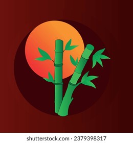 bamboo with sunset shadow , illustration , art , vector