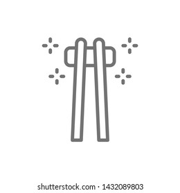 Bamboo sushi sticks, chopsticks line icon.