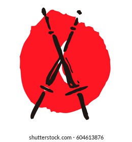 Bamboo sword logo ink drawn