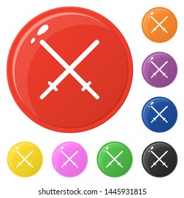 Bamboo sword weapon icons set 8 colors isolated on white. Collection of glossy round colorful buttons. Vector illustration for any design.