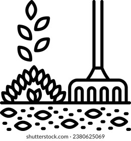 Bamboo teeth hand-rake vector outline icon design, Lawn and Gardening symbol, Farm and Plant sign, agriculture and horticulture equipment stock illustration, Adjustable Garden Rake for Leaves concept