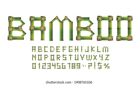 Bamboo textured letters set, exotic tropical vector font.