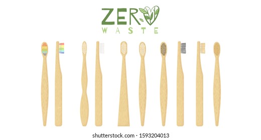 Bamboo Toothbrush Care with different types of bristles. Go Green, Zero Waste.