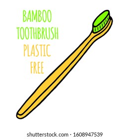 Bamboo Toothbrush. Eco Friendly Tools. Plastic Free. Bamboo Toothbrush on white background isolated. Stock Vector Illustration. Cartoon style. 