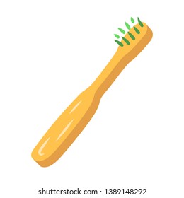 Bamboo toothbrush flat design long shadow color icon. Zero waste swap. Eco friendly, recycle material. Organic teeth cleaning tool. Dental care product. Eco brush. Vector silhouette illustration