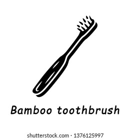 Bamboo toothbrush glyph icon. Eco friendly, reusable material. Organic wooden teeth cleaning tool. Dental care product. Eco brush. Silhouette symbol. Negative space. Vector isolated illustration