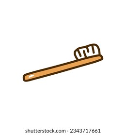 Bamboo toothbrush isolated on white background. Vector hand-drawn illustration in doodle style. Perfect for decorations, logo, various designs. Eco-friendly product, zero waste.