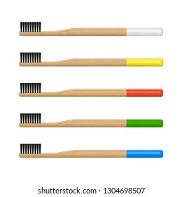 Bamboo Toothbrush Set on White Background. Vector