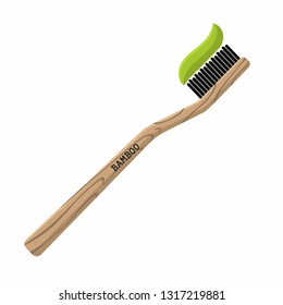 Bamboo toothbrush vector icon. Toothbrush wooden with toothpaste. Illustration of eco natural brush in flat minimalism style.