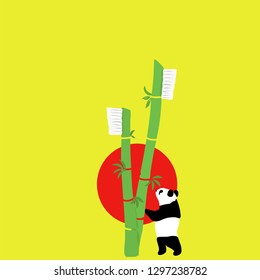 Bamboo toothbrush wih panda zero waste concept vector illustration