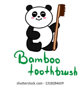 Bamboo toothbrush wih panda zero waste concept vector illustration