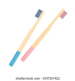 Bambú cepillo de dientes sobre fondo blanco. Hogar Ambientalmente Amigable. Cero desperdicio. Ilustración plana vectorial de dibujos a mano de moda.