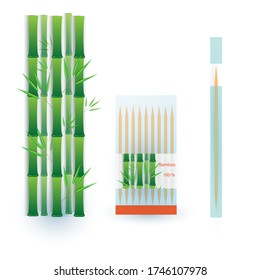 Selección de dientes de bambú en un estuche para el diseño sobre la elección de dientes. Producto hecho de Bambú. vector