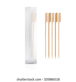 Bamboo toothpick one way in packaging isolated on white background