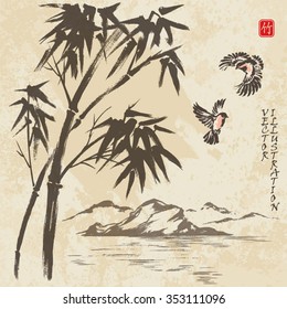Bamboo tree and birds.