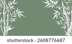 Bamboo tree frame on green, Hand drawn style.	
