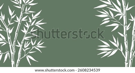 Bamboo tree frame on green, Hand drawn style.