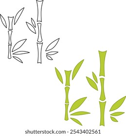 Bamboo tree green dense stems vector with isolated on white background. Cartoon graphic illustration