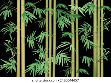 bamboo tree with green leaves vector isolated on dark background
