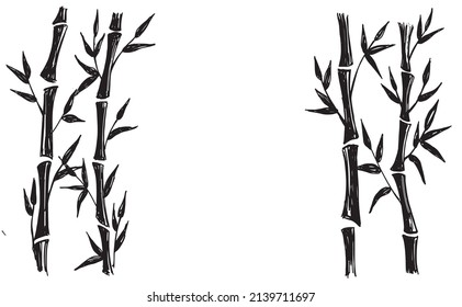Árbol de bambú. Estilo dibujado a mano. Ilustraciones vectoriales.	