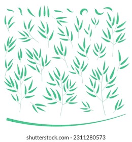 Bamboo tree leaves, branches, trunk, isolated design elements collection, set. Flat style vector illustration. Plant, foliage, botanical clipart, Asian flora, Tanabata, Chinese, Japanese garden