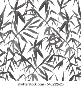 Bamboo tree silhouette seamless pattern on white background in japanese style, black and white japanese design, vector illustration for fabric textile design