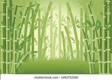 Bamboo trees asian forest landscape flat vector illustration