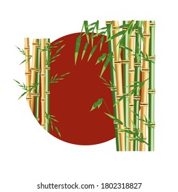 Bamboo trees with leaf. Color vector flat cartoon illustration