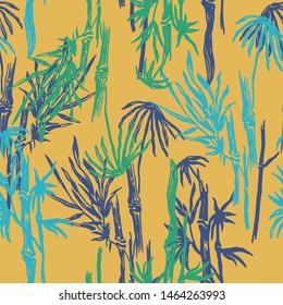 Bamboo trees leaves summer texture. Abstract pastel colour  seamless pattern. 