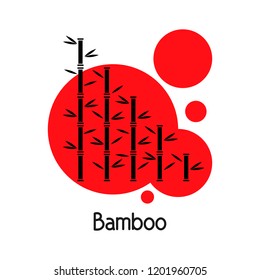 Bamboo trees and red sun. Nature vector illustration