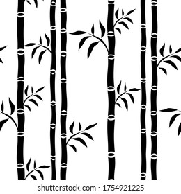 Bamboo trees seamless pattern. Leaf floral background bamboo stalks silhouette. Graphics monochrome black and white drawing. For web page backgrounds, surface textures, textile. Vector illustration