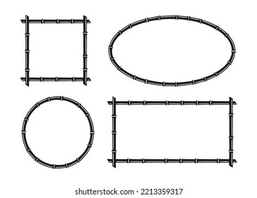 Bamboo trunk circle and rectangle frames. Natural oval and square text box. Bamboo branch border. Blank frame template. Vector illustration isolated in flat style on white background.