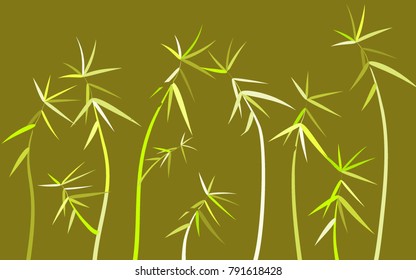 Bamboo Twigs Background. Beautiful Leaves Illustration for Textile, Paper, Tile, Wallpaper. Bamboo Leaves. Twigs. Abstract Green Bamboo Background in Asian Style. Leaves Pattern.