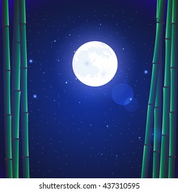 Bamboo under the moonlight - vector illustration