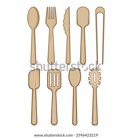 bamboo utensils set cartoon. biodegradable reusable, lightweight natural, organic cutlery bamboo utensils sign. isolated symbol vector illustration