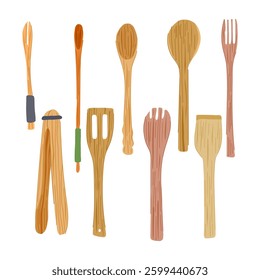 bamboo utensils set cartoon. friendly kitchen, reusable natural, biodegradable durable bamboo utensils sign. isolated symbol vector illustration
