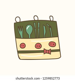 Bamboo utensils. Zero waste vector illustration concept. Eco kitchen cooking set