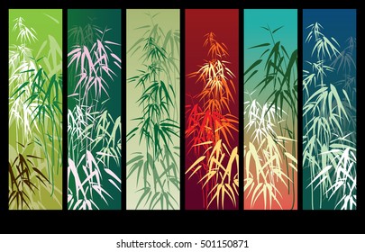 Bamboo vector background banner set